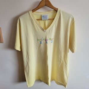 Vintage Fresh Produce Cotton Short Sleeve V Neck Tee Yellow M Medium